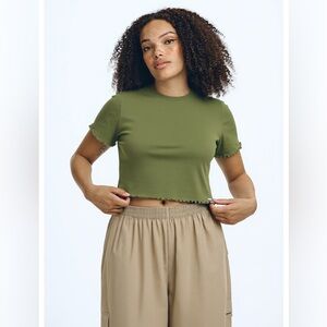 Lucy & Yak | Greta Cropped Cotton Short Sleeve Tee Top XL Olive Green